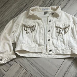 white rhinestone denim jacket